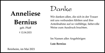 Traueranzeige von Anneliese Bernius von vrm-trauer