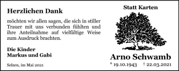 Traueranzeige von Arno Schwamb von vrm-trauer