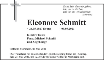 Traueranzeige von Eleonore Schmitt von vrm-trauer