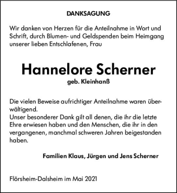 Traueranzeige von Hannelore Scherner von vrm-trauer