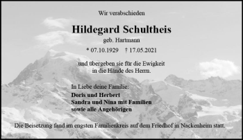 Traueranzeige von Hildegard Schultheis von vrm-trauer