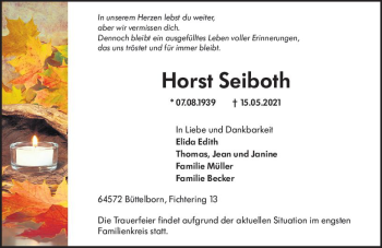 Traueranzeige von Horst Seiboth von vrm-trauer