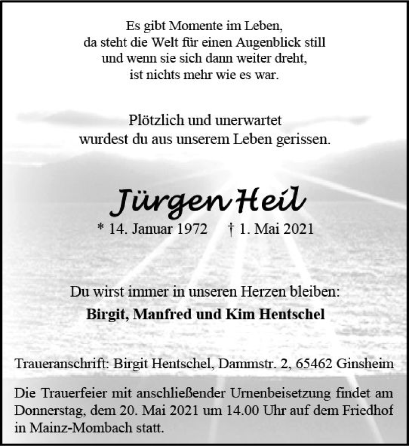  Traueranzeige für Jürgen Heil vom 15.05.2021 aus vrm-trauer