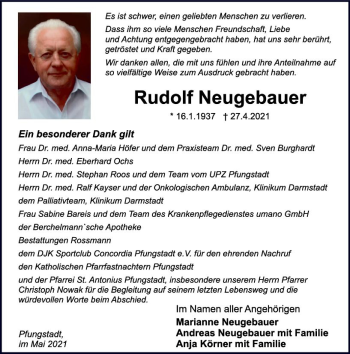 Traueranzeige von Rudolf Neugebauer von vrm-trauer