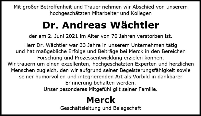  Traueranzeige für Andreas Wächtler vom 16.06.2021 aus vrm-trauer