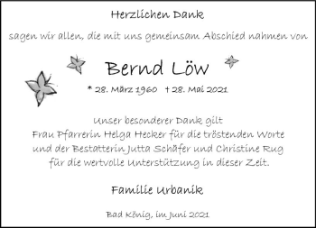 Traueranzeige von Bernd Löw von vrm-trauer