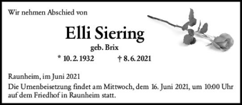 Traueranzeige von Elli Siering von vrm-trauer
