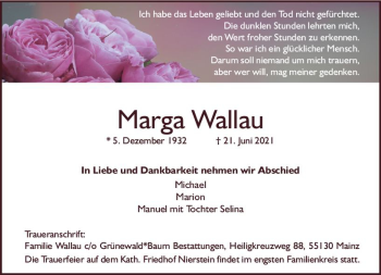Traueranzeige von Marga Wallau von vrm-trauer