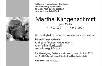 Traueranzeige von Martha Klingenschmitt von vrm-trauer