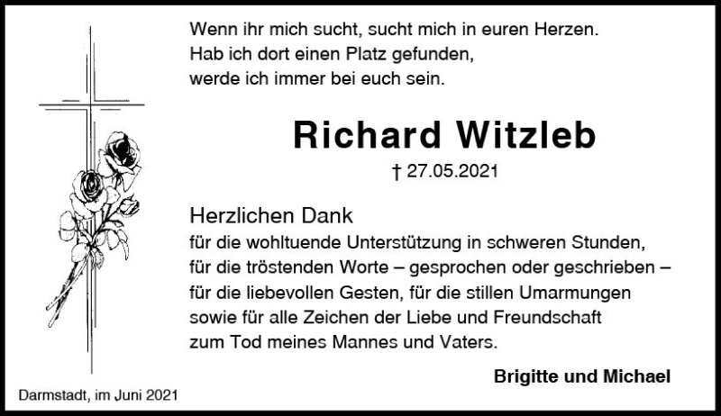  Traueranzeige für Richard Witzleb vom 12.06.2021 aus vrm-trauer
