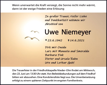 Traueranzeige von Uwe Niemeyer von vrm-trauer