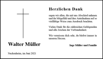 Traueranzeige von Walter Müller von vrm-trauer