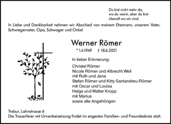 Traueranzeige von Werner Römer von vrm-trauer