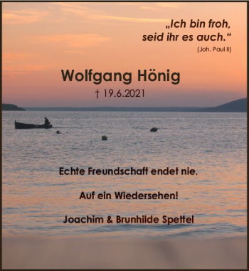 Traueranzeige von Wolfgang Hönig von vrm-trauer