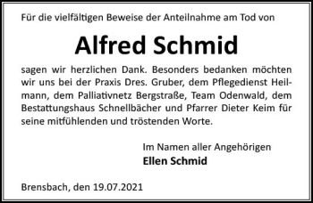 Traueranzeige von Alfred Schmid von vrm-trauer