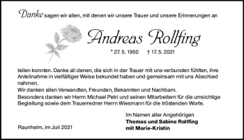 Traueranzeige von Andreas Rollfing von vrm-trauer