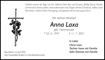 Traueranzeige von Anna Laxa von vrm-trauer