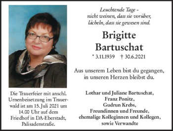 Traueranzeige von Brigitte Bartuschat von vrm-trauer