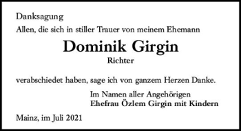 Traueranzeige von Dominik Girgin von vrm-trauer