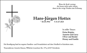 Traueranzeige von Hans Jürgen Hottes von vrm-trauer