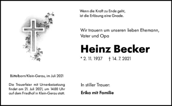 Traueranzeige von Heinz Becker von vrm-trauer