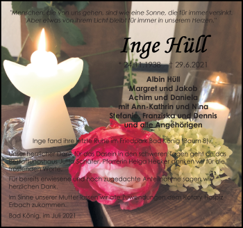 Traueranzeige von Inge Hüll von vrm-trauer