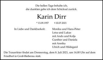 Traueranzeige von Karin Dirr von vrm-trauer