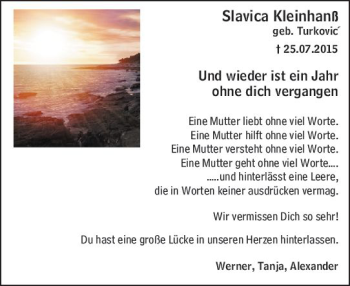 Traueranzeige von Slavica Kleinhanß von vrm-trauer