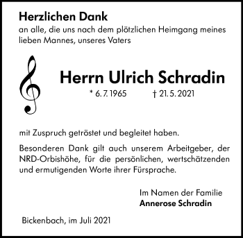 Traueranzeige von Ulrich Schradin von vrm-trauer