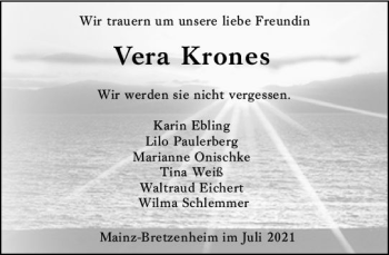 Traueranzeige von Vera Krones von vrm-trauer