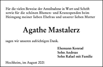 Traueranzeige von Agathe Mastalerz von vrm-trauer