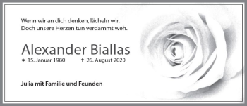 Traueranzeige von Alexander Biallas von vrm-trauer