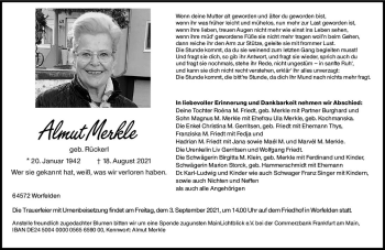 Traueranzeige von Almut Merkle von vrm-trauer