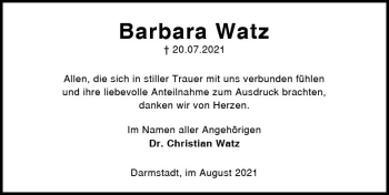 Traueranzeige von Barbara Watz von vrm-trauer
