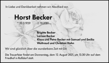 Traueranzeige von Horst Becker von vrm-trauer