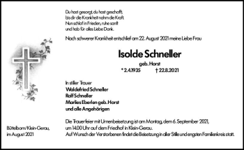 Traueranzeige von Isolde Schneller von vrm-trauer