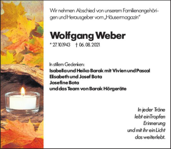 Traueranzeige von Wolfgang Weber von vrm-trauer