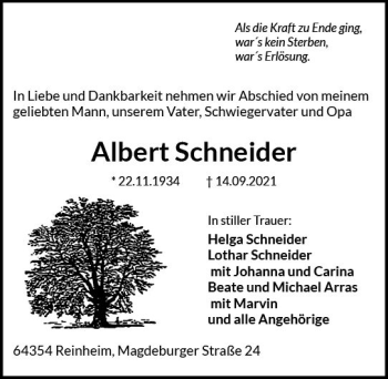 Traueranzeige von Albert Schneider von vrm-trauer
