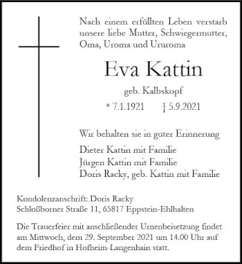 Traueranzeige von Eva Kattin von vrm-trauer