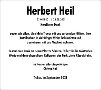 Traueranzeige von Herbert Heil von vrm-trauer