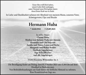 Traueranzeige von Hermann Huba von vrm-trauer
