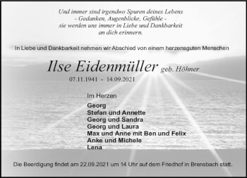 Traueranzeige von Ilse Eidenmüller von vrm-trauer