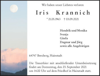 Traueranzeige von Iris Krannich von vrm-trauer