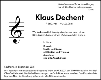 Traueranzeige von Klaus Dechent von vrm-trauer