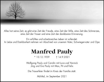 Traueranzeige von Manfred Pauly von vrm-trauer