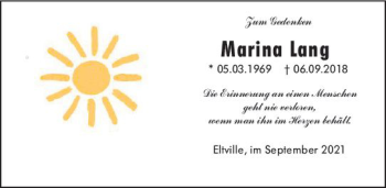 Traueranzeige von Marina Lang von vrm-trauer