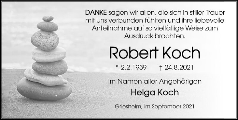  Traueranzeige für Robert Koch vom 18.09.2021 aus vrm-trauer