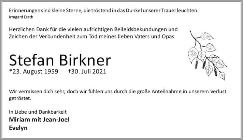  Traueranzeige für Stefan Birkner vom 17.09.2021 aus vrm-trauer