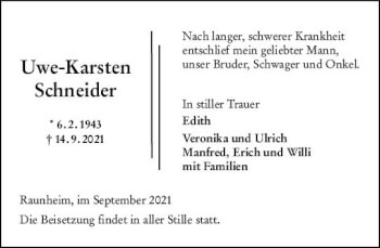 Traueranzeige von Uwe-Karsten Schneider von vrm-trauer