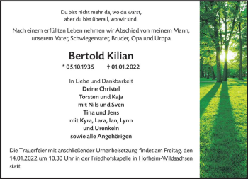 Traueranzeige von Bertold Kilian von vrm-trauer Wiesbadener Kurier